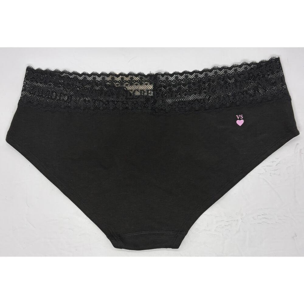 NWT Victoria’s Secret M Black Rare Pink Heart Picot Logo NWT Lace Waistband